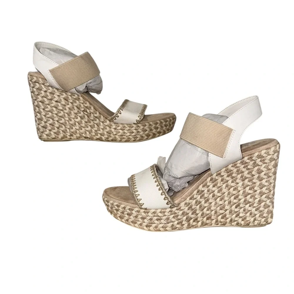 MIA Espadrille Wedge Sandals Ivory Elastic Strap Womens 11 NEW